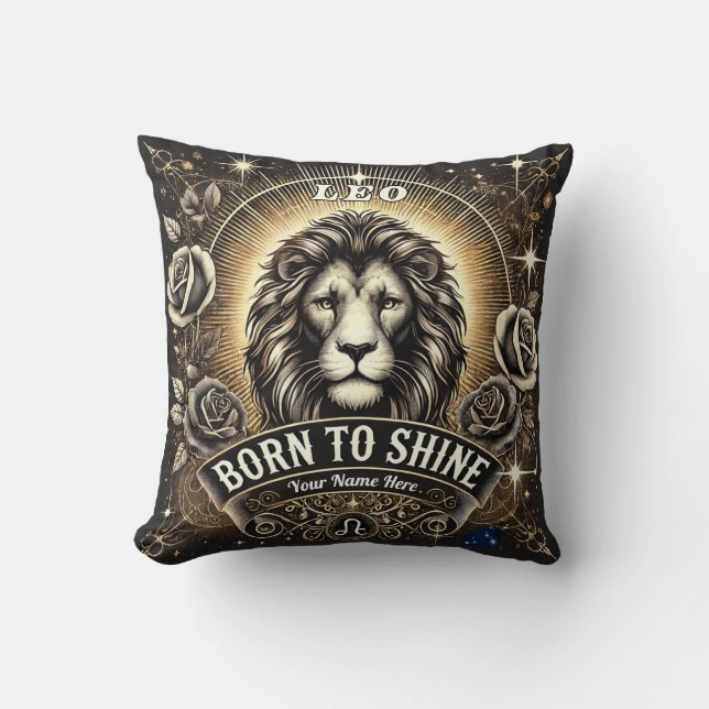 Leo “Born to Shine” Throw Pillow (Front)