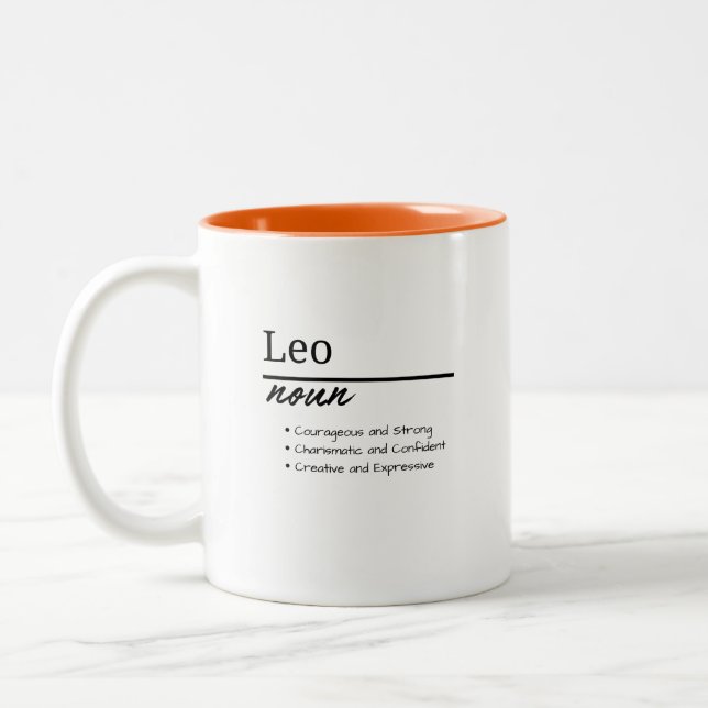Leo, Boy Personalised Name Definition Two-Tone Coffee Mug (Left)