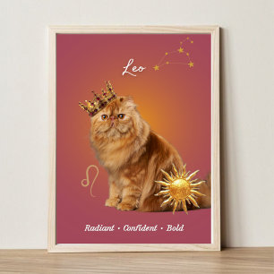 Leo Cat Art Print, Zodiac Cat Poster