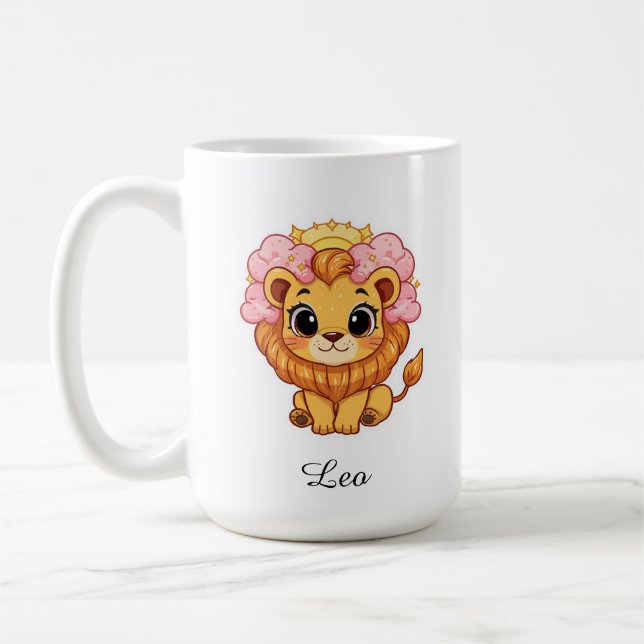 Leo Celestial Zodiac Mug - Pink Lion Art (Left)