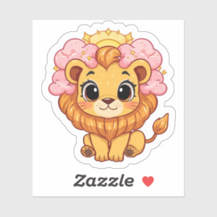 Leo Celestial Zodiac Sticker - Pink Lion Art