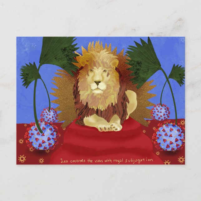 Leo conquers the Virus Postcard (Front)
