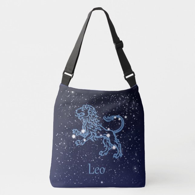 Leo Constellation and Zodiac Sign with Stars Crossbody Bag (Front)