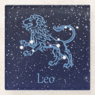 Leo Constellation and Zodiac Sign with Stars Glass Coaster