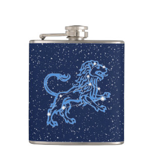 Leo Constellation and Zodiac Sign with Stars Hip Flask