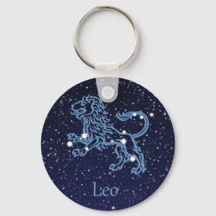 Leo Constellation and Zodiac Sign with Stars Key Ring