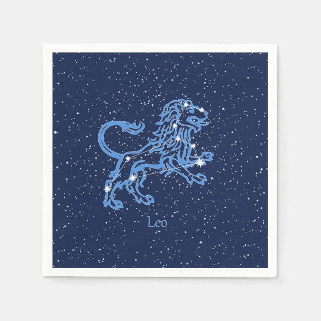 Leo Constellation and Zodiac Sign with Stars Napkin (Front)