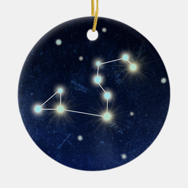 Leo Constellation | Blue Custom | Name Ceramic Tree Decoration (Front)