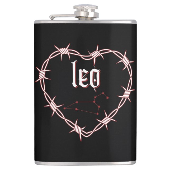 Leo Constellation Gothic Dark Celestial Edgy Hip Flask (Front)