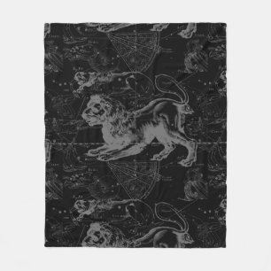 Leo Constellation Hevelius 1690 on Black Fleece Blanket