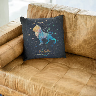 Leo Constellation Zodiac Watercolor Stars Galaxy Cushion
