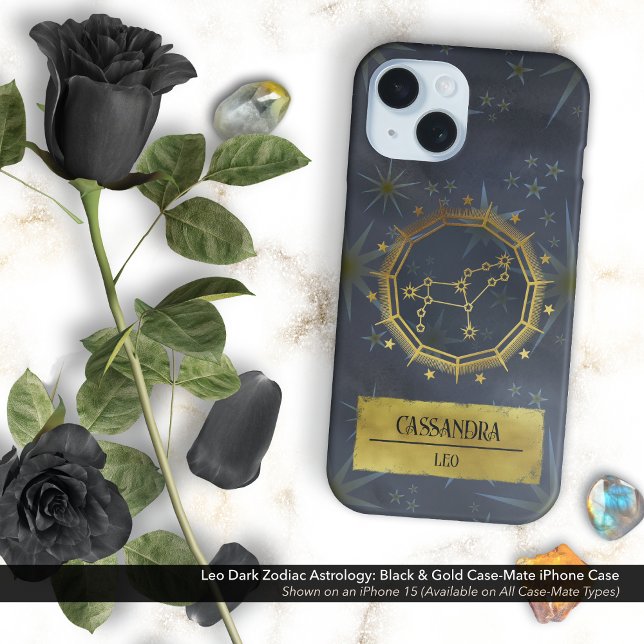 Leo Dark Zodiac Astrology: Black & Gold Case-Mate iPhone Case (Leo Dark Zodiac & Astrology Black & Gold Case-Mate iPhone Case Personalized with Your Name)