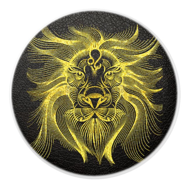 Leo Gold on Leather Ceramic Knob (Front)