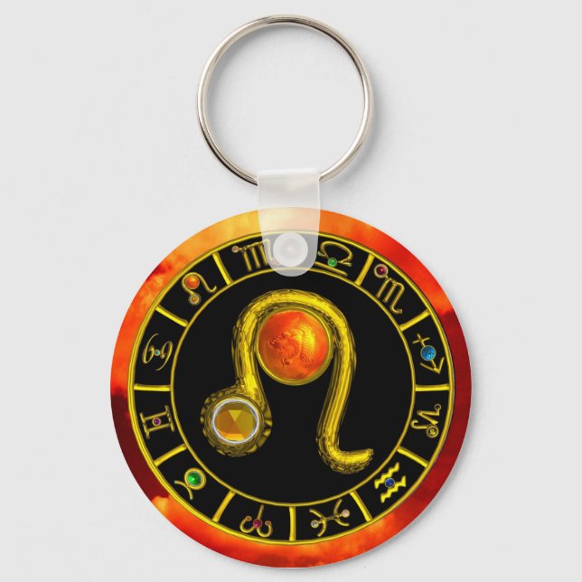 LEO GOLD ZODIAC BIRTHDAY JEWEL Astrology Chart Key Ring (Front)