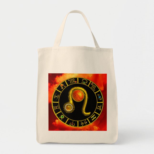LEO / Gold Zodiac Birthday Jewel Astrology Chart Tote Bag (Front)