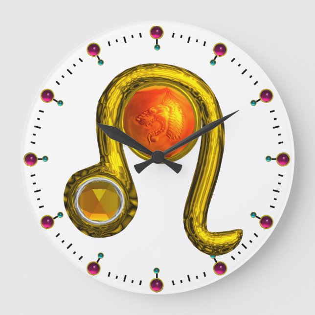 LEO GOLD ZODIAC BIRTHDAY JEWEL WITH TOPAZ GEMSTONE LARGE CLOCK (Front)