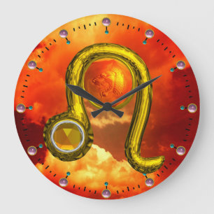 LEO GOLD ZODIAC BIRTHDAY JEWEL WITH TOPAZ GEMSTONE LARGE CLOCK
