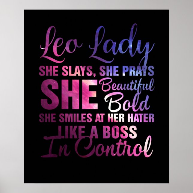 Leo Lady She Slays She Prays Beautiful Bold Like A Poster (Front)