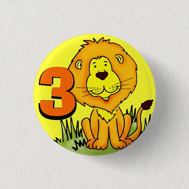 Leo Lion age 3 button - orange & yellow (Front)
