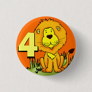 Leo Lion age 4 button - orange & yellow