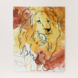 Leo Lion birthday zodiac gold black watercolor Jigsaw Puzzle