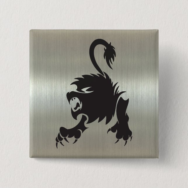 Leo Lion Silhouette on Metallic Effect 15 Cm Square Badge (Front)