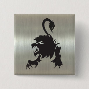 Leo Lion Silhouette on Metallic Effect 15 Cm Square Badge