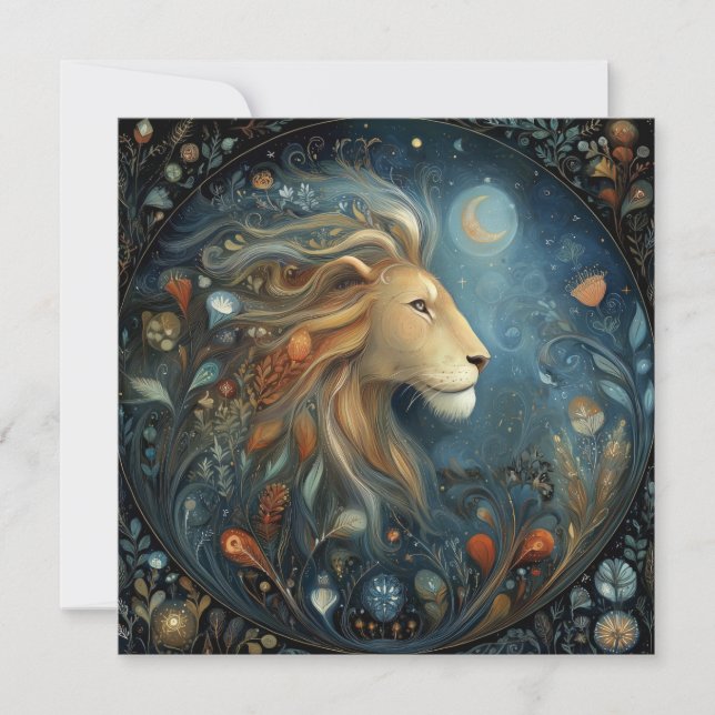 Leo Lion Zodiac Astrology Celestial Birthday Card (Front)