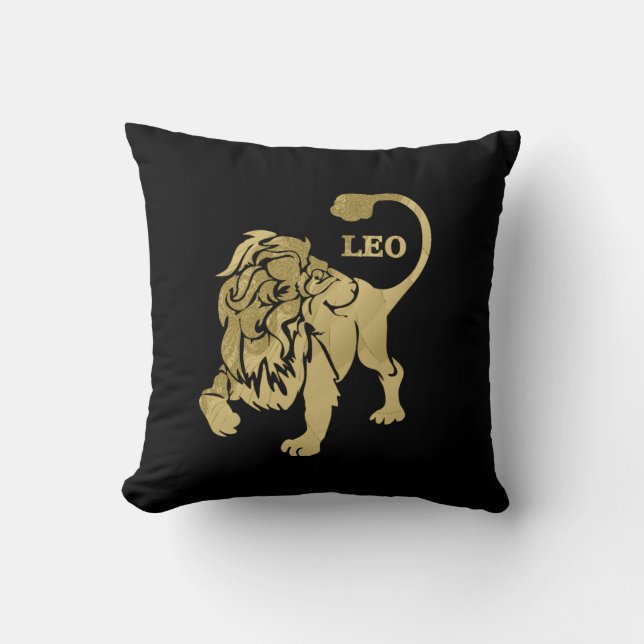 Leo Lion Zodiac Black Cushion (Front)