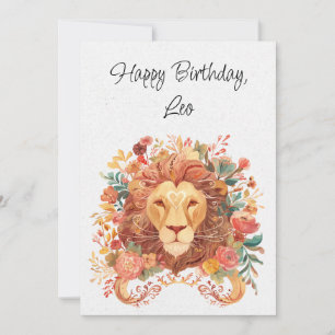 Leo Lion Zodiac Boho Floral Birthday Flat Card