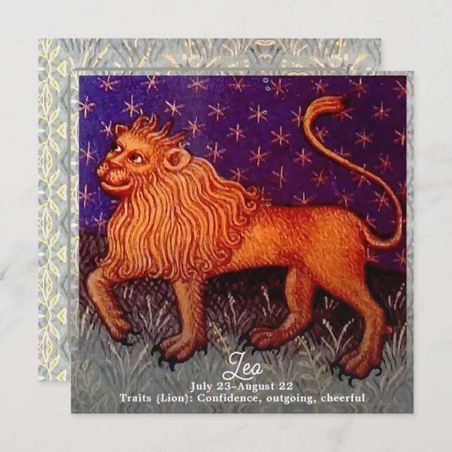 Leo Lion Zodiac Sign Horoscope Birthday Party Invitation (Front/Back)