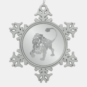 Leo Lion Zodiac Snowflake Pewter Christmas Ornament