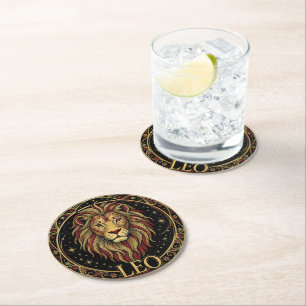 Leo Lion Zodiac Symbol Round Paper Coaster