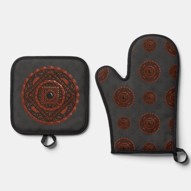 Leo Mandala Oven Mitt & Pot Holder Set (Front)