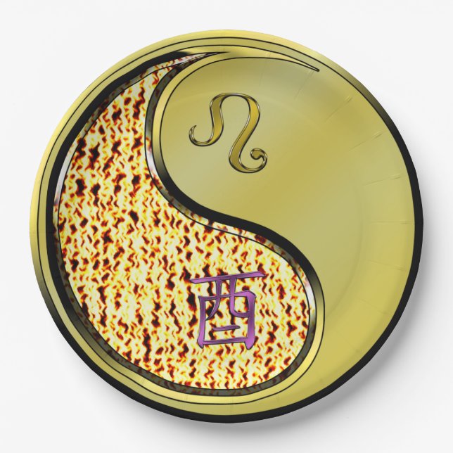 Leo & Metal Rooster Paper Plate (Front)