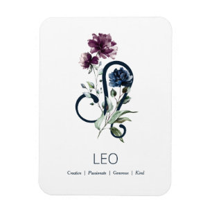Leo Modern Floral Zodiac Symbol Magnet