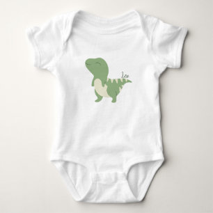 Leo Name Reveal Cute Dinosaur Baby Boy Green Bodysuit