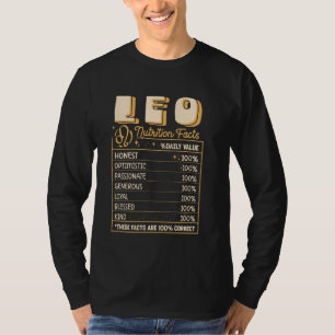 Leo Nutrition Facts Zodiac Birthday Funny T-Shirt