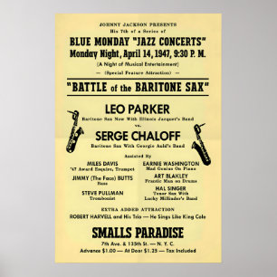 Leo Parker - Serge Chaloff jazz poster - Smalls
