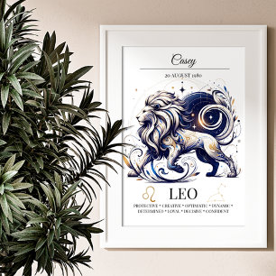 Leo Personalised Elegant Zodiac Watercolor Poster