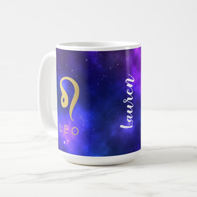 Leo Personalised Galaxy Coffee Mug Gift (Front Left)
