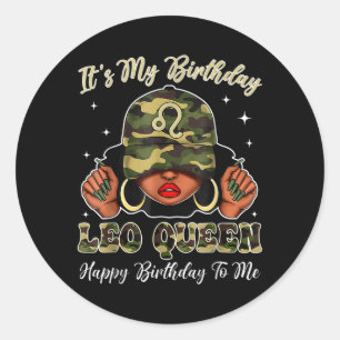 Leo Queen Black Woman With Cap Camo It's My Bi Classic Round Sticker
