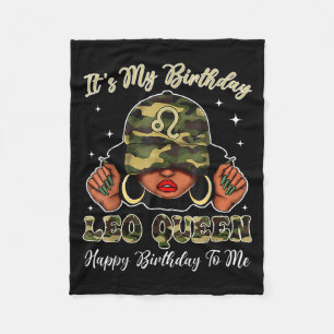 Leo Queen Black Woman With Cap Camo It's My Bi Fleece Blanket