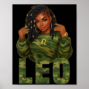 Leo Queen Locd Black Woman Camo Zodiac Sign