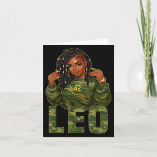 Leo Queen Locd Black Woman Camo Zodiac Sign Card