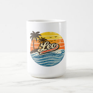 Leo Retro Sunset Name Design Coffee Mug