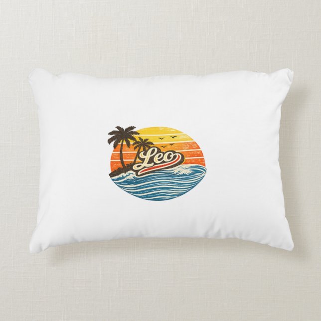 Leo Retro Sunset Name Design Decorative Cushion (Front)