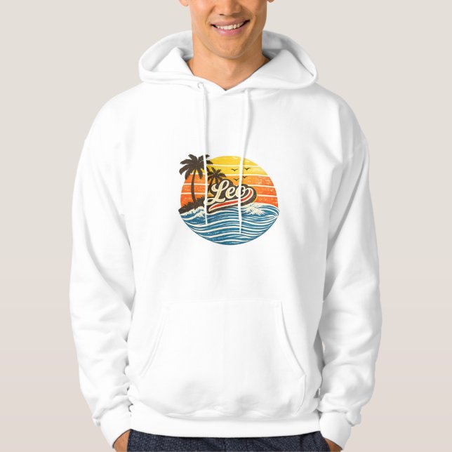 Leo Retro Sunset Name Design Hoodie (Front)