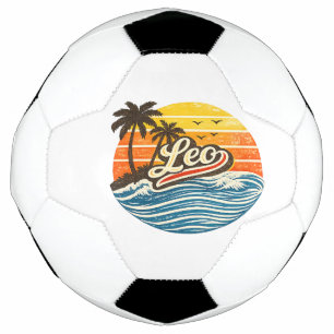 Leo Retro Sunset Name Design Soccer Ball