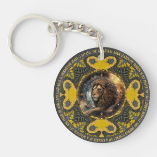 Leo Sign Affirmations Gold Yellow Fractal Mandala Key Ring